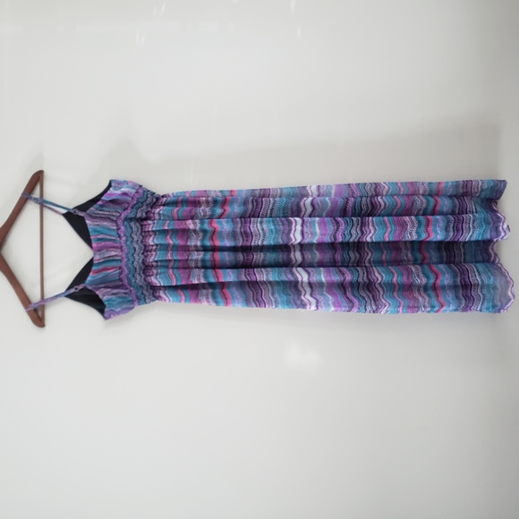 Maxi Dress - Flowy Fit Spaghetti Strap Long Coloured Print Pink Purple T… - Picture 2 of 4